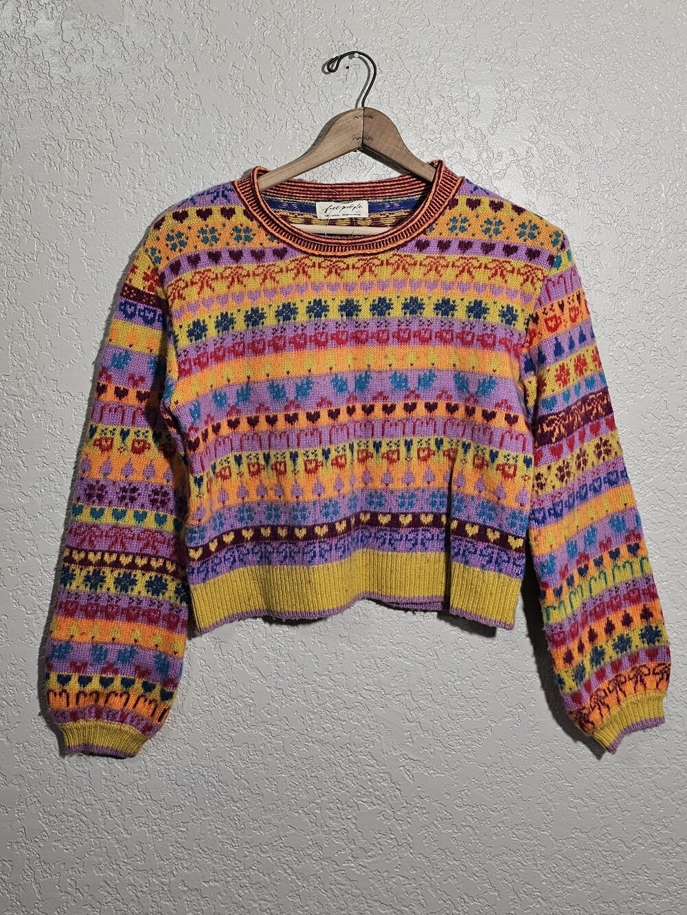 NWT Free People Favorite Things Colorful Fair Isle Wool Blend Sweater